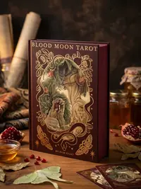 Blood Moon Tarot: Deluxe 78-Card Tarot Deck with Ethereal Watercolor Art, Linen Finish, Burgundy Edges, and Hardcover Book - Gold Foil-Accented Set — photo 1