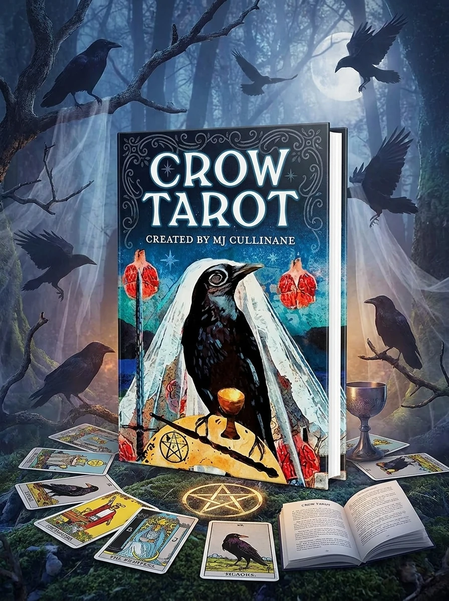 Crow Tarot: 78-Card Rider-Waite(r) Style Tarot Deck with Mystical Crow & Raven Artwork - Includes Guidebook, Intuitive Meanings, and Custom Spread for by Cullinane, Mj