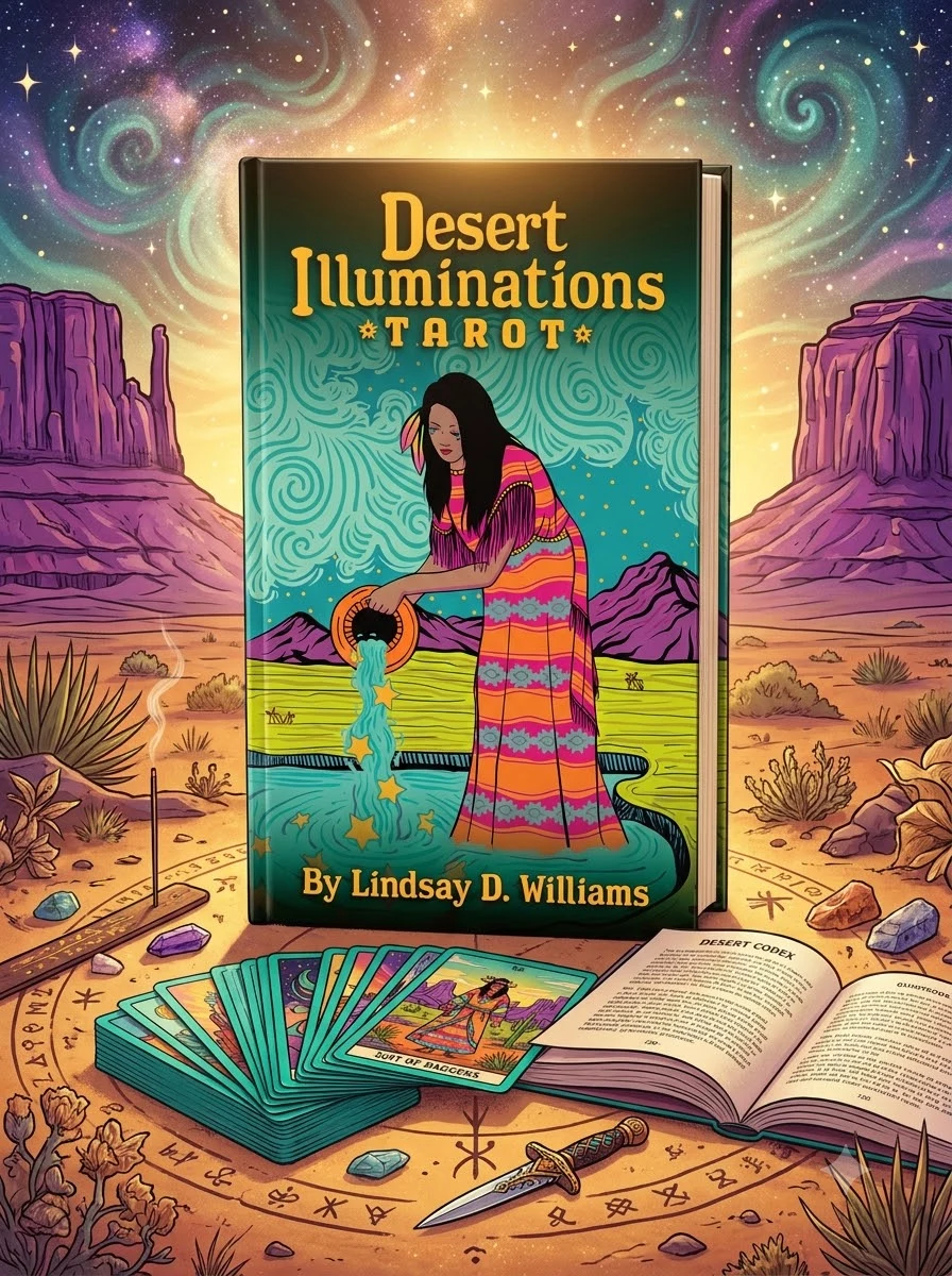 Desert Illuminations Tarot: 78-Card Tarot Deck with Teal Painted Edges & Illustrated Guidebook - American Southwest, Mysticism, Chakras, and Astrology