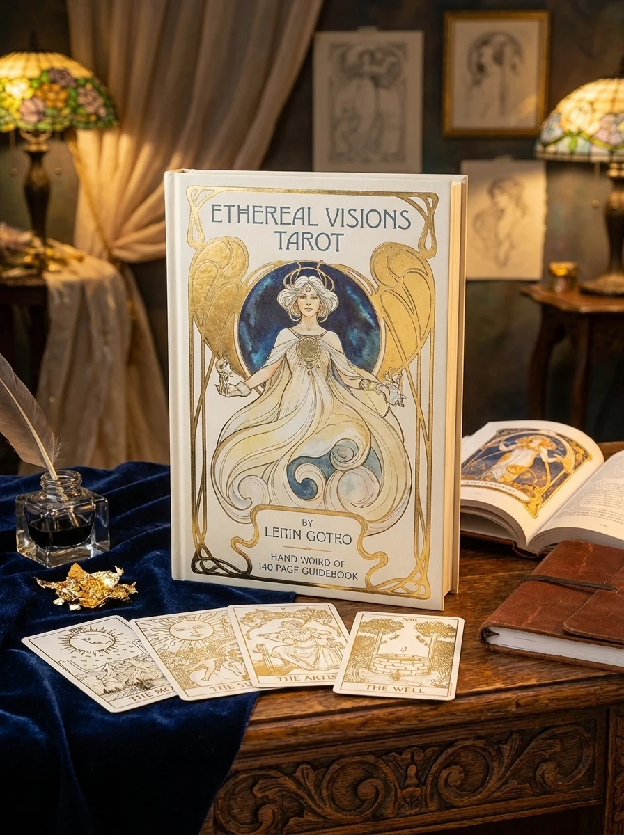 Ethereal Visions Illuminated Tarot Deck: Elegant 80-Card Art Nouveau Tarot Deck with Gold Foil, Full-Color 140-Page Guidebook, Hand-Drawn Illustration by Hughes, Matt