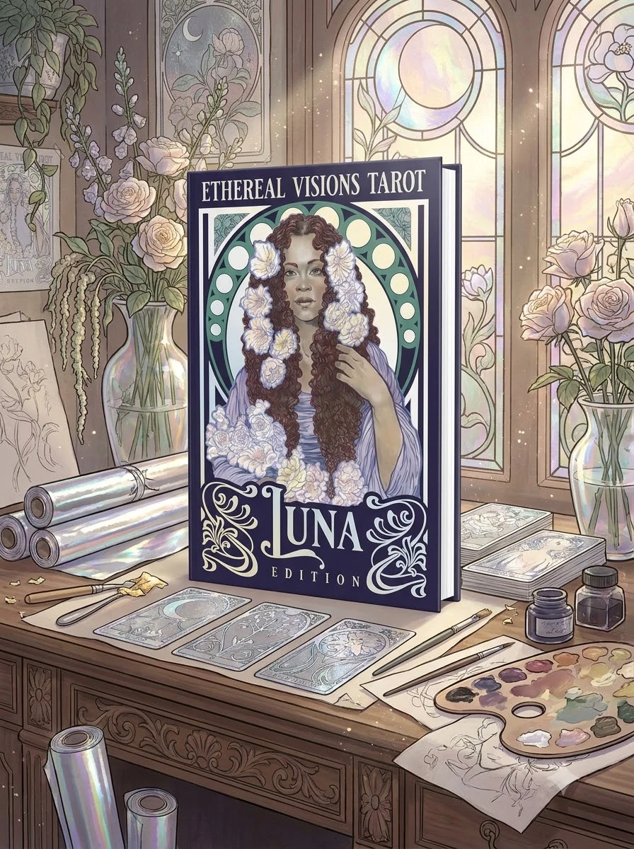 Ethereal Visions Tarot Luna Edition: Elegant 80-Card Art Nouveau Tarot Deck, Iridescent Silver Foil Stamping, Full-Color 140-Page Guidebook, Hand-Draw