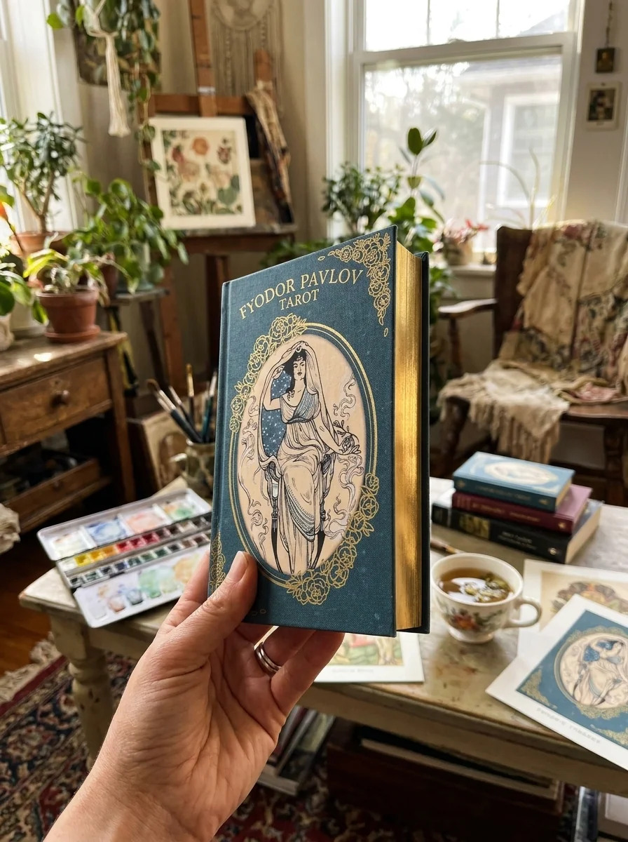 Fyodor Pavlov Tarot: Inclusive, Hand-Painted 78-Card Deck with Gold Gilt Edges & Linen Finish - Includes 172-Page Hardcover Guidebook — photo 2