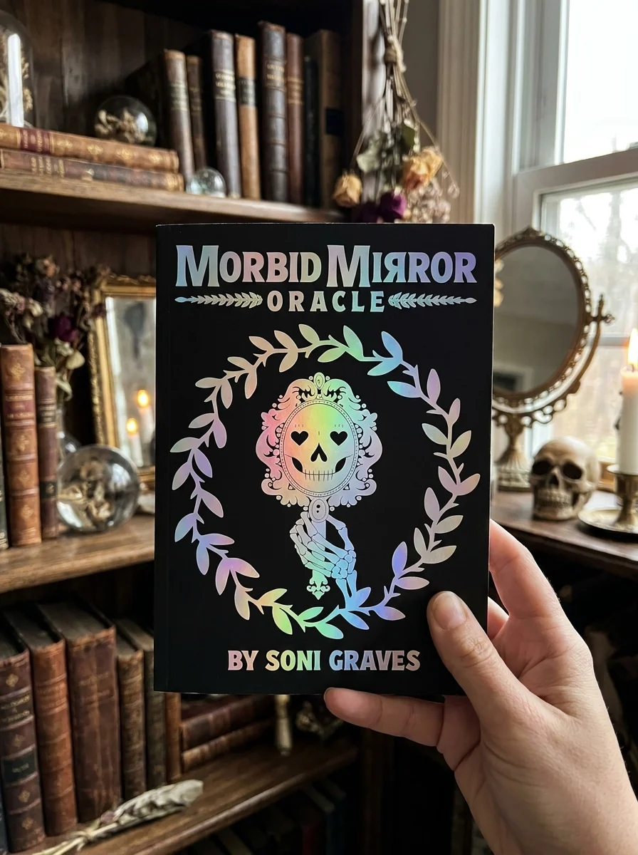 Morbid Mirror Oracle: 77-Card Oracle Deck with Iridescent Foil, Whimsical Death-Inspired Art, and 204-Page Guidebook for Spiritual Growth, Self-Reflec — photo 2