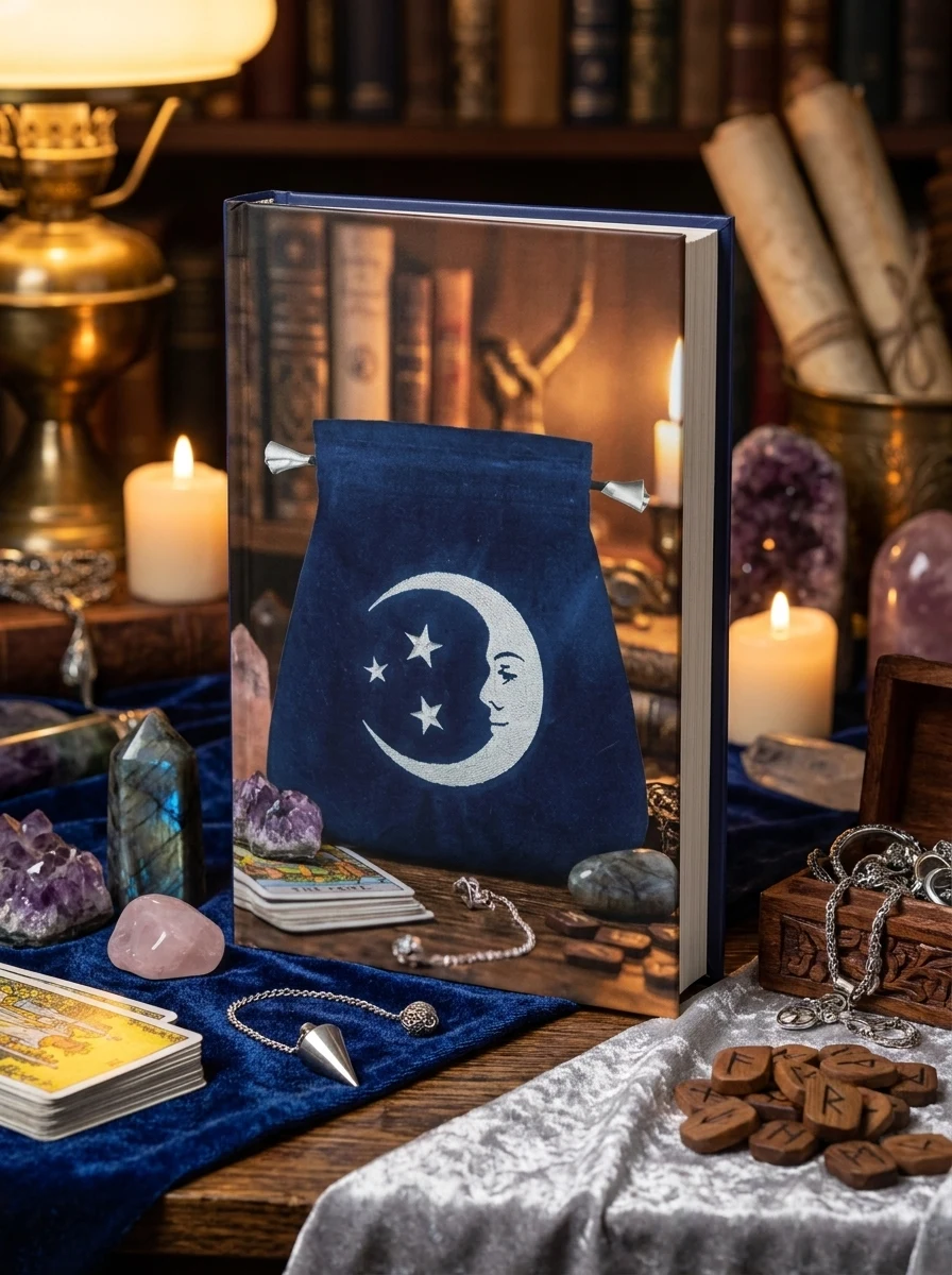 Smiling Moon Embroidered Tarot Bag