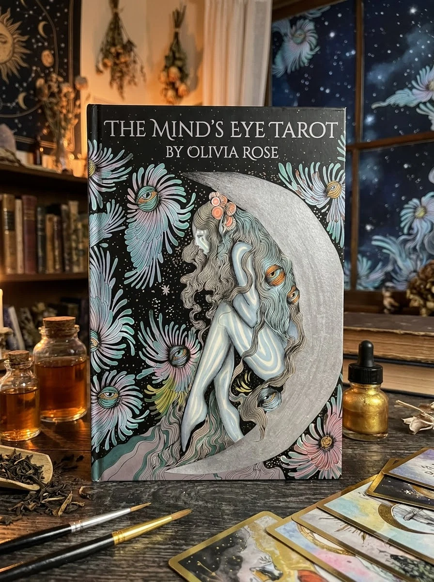 The Mind's Eye Tarot: 78 Borderless Gilt-Edged Cards, Linen Finish, Dreamy Artwork by Artist Olivia Rose, 172-Page Illustrated Guidebook, Harness Feminine